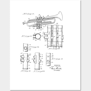 Trumpet Vintage Patent Hand Drawing Posters and Art